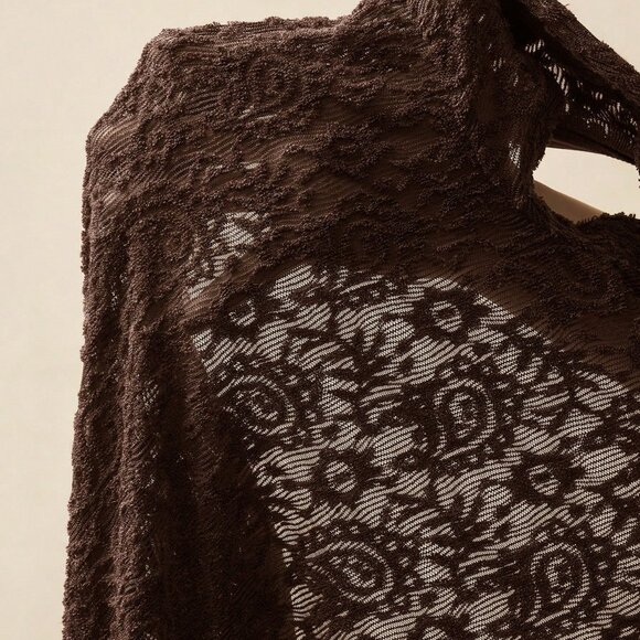 Brown Casual Women's V-Neck Lace button down short sleeve Blouse top - Picture 8 of 8
